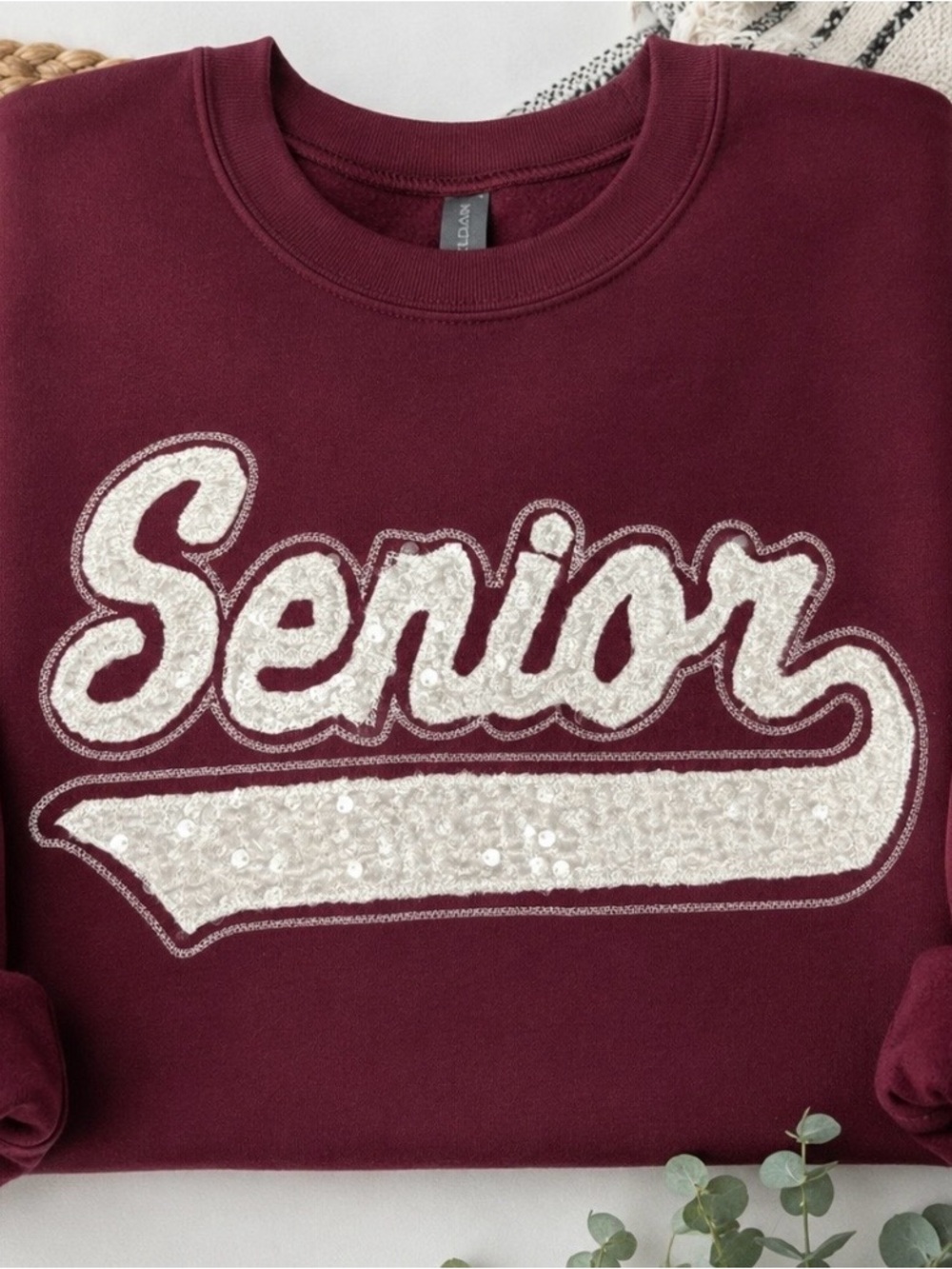Maroon "Senior" Sequin Appliqué Sweatshirt